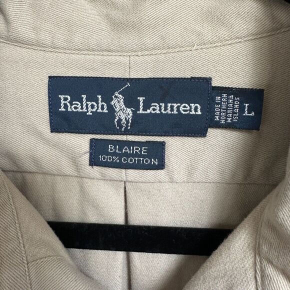 2/$30 Ralph Lauren Vintage Blaire Cotton Canvas Button Down Shirt Mens L Tan - Picture 4 of 9